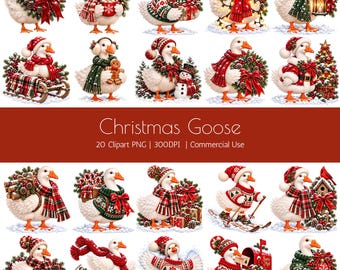 Christmas Goose Clipart PNG Bundle: 20 High Resolution 300 DPI Images