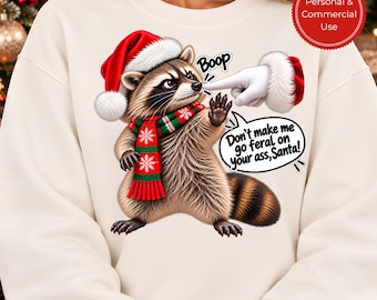 Feral Raccoon PNG, Santa Boop Sublimation Design, Funny Christmas Digital Download