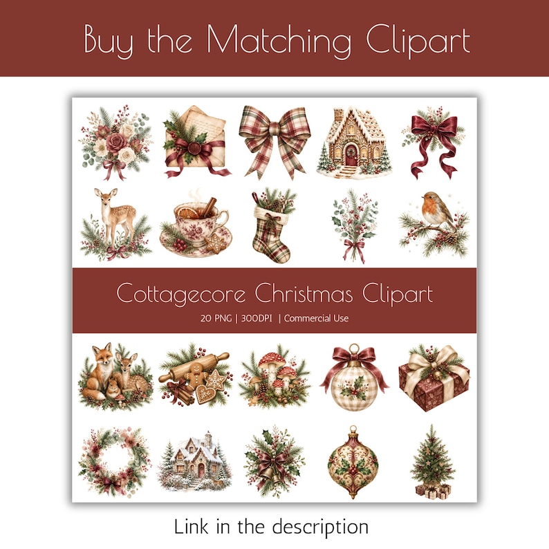 Buy the matching Cottagecore Christmas clipart bundle.