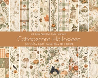 Paquete de papeles digitales Cottagecore de Halloween, papel imprimible de fantasmas florales vintage