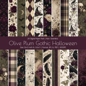 Gothic Halloween Digital Paper Pack, Olive Plum 12x12 & 8.5x11 JPG PDF Backgrounds