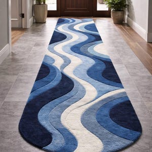 Blauer Wellenteppich, Blauer Teppich Läufer, Blauer Teppich Läufer, Blauer Wellen Teppich, Blauer Teppich Läufer, Langer Teppich, Langer Teppich, Langer Teppich, Modernes Wohndekor