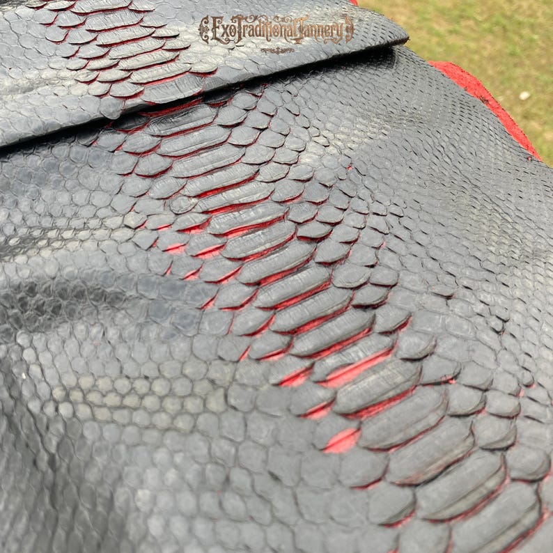 Genuine Python Leather, Charcoal Gray Exotic Leather for Handcrafting