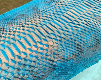 Couro de píton de Bornéu azul turquesa, couro de réptil genuíno para artesanato.