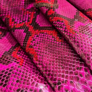 Real Reticulated Python Skin, Fuchsia Pink Exotic Skin for Handmade Craft