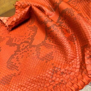 Vibrant Orange Reticulated Python Leather, Genuine Reptile Leather for Craftsman Project