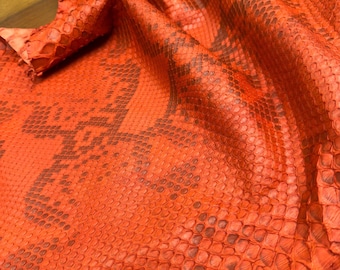 Vibrant Orange Reticulated Python Leather, Genuine Reptile Leather for Craftsman Project