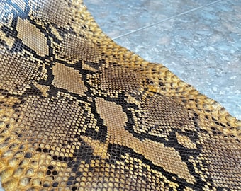 Reticulated Snake Leather for Hanndcrafting, Tan Brown Real Exotic Leather