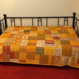 Patchwork Quilts - Silk Sari Hippie Quilt, Vintage King Size Bedding, Housewarming Gift