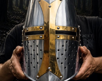 Handcrafted Steel Knight Templar Helmet: Medieval Crusader Cosplay