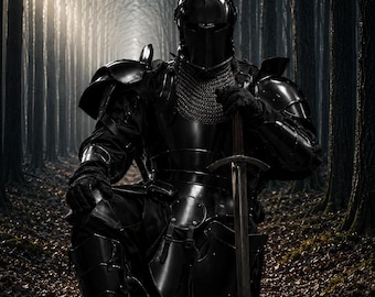 Black Steel Barbuta Knight Armor Suit | Wearable Crusader LARP Reenactment Costume