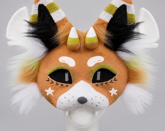 Fantasy Fox Mask, Horned Animal Cosplay, Forest Spirit Furry Accessory