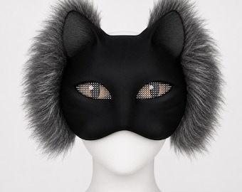 Black Cat Mask, Gothic Faux Fur Animal Cosplay Costume Accessory