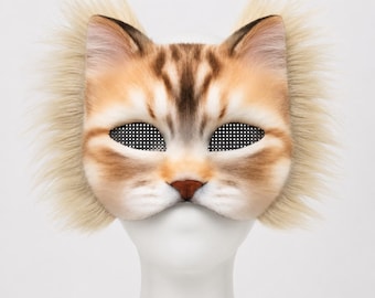 Ginger Tabby Cat Mask, Orange Faux Fur Animal Cosplay Costume Accessory