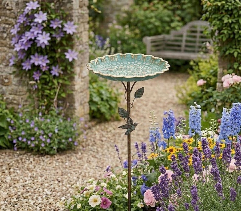 Estaca metálica para bebedero de pájaros / Comedero tipo abrevadero / Decoración para jardín y patio exterior Regalo imagen 3