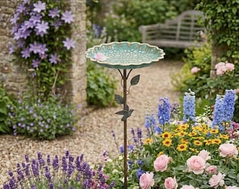Metal Bird Bath Stake | Trough-style feeder| Outdoor Garden Patio Decor Gift