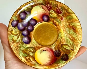 Rare Vintage Aynsley Orchard Gold Saucer, Artist Signed N. Brunt, Hand Painted English Bone China, Collectible Replacement