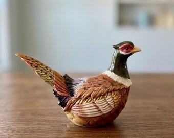 Faisan vintage en céramique par Fitz and Floyd, Pièce de service avec couvercle, Décoration de table des années 1990