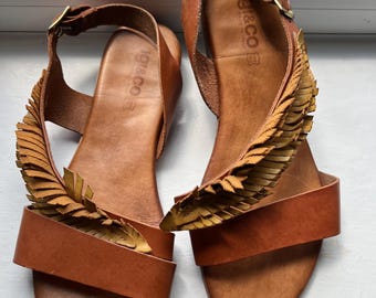 Igi&Co Tan Leather Fringe Sandals, Italian Boho Festival Shoes (EU 41)