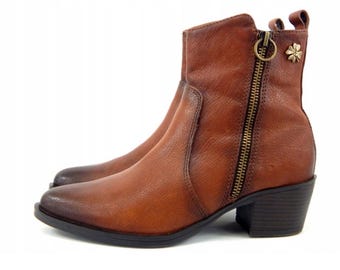 Marco Tozzi GMK Cognac leren enkellaarsjes, Western Boho blokhaklaarsjes (EU 42)