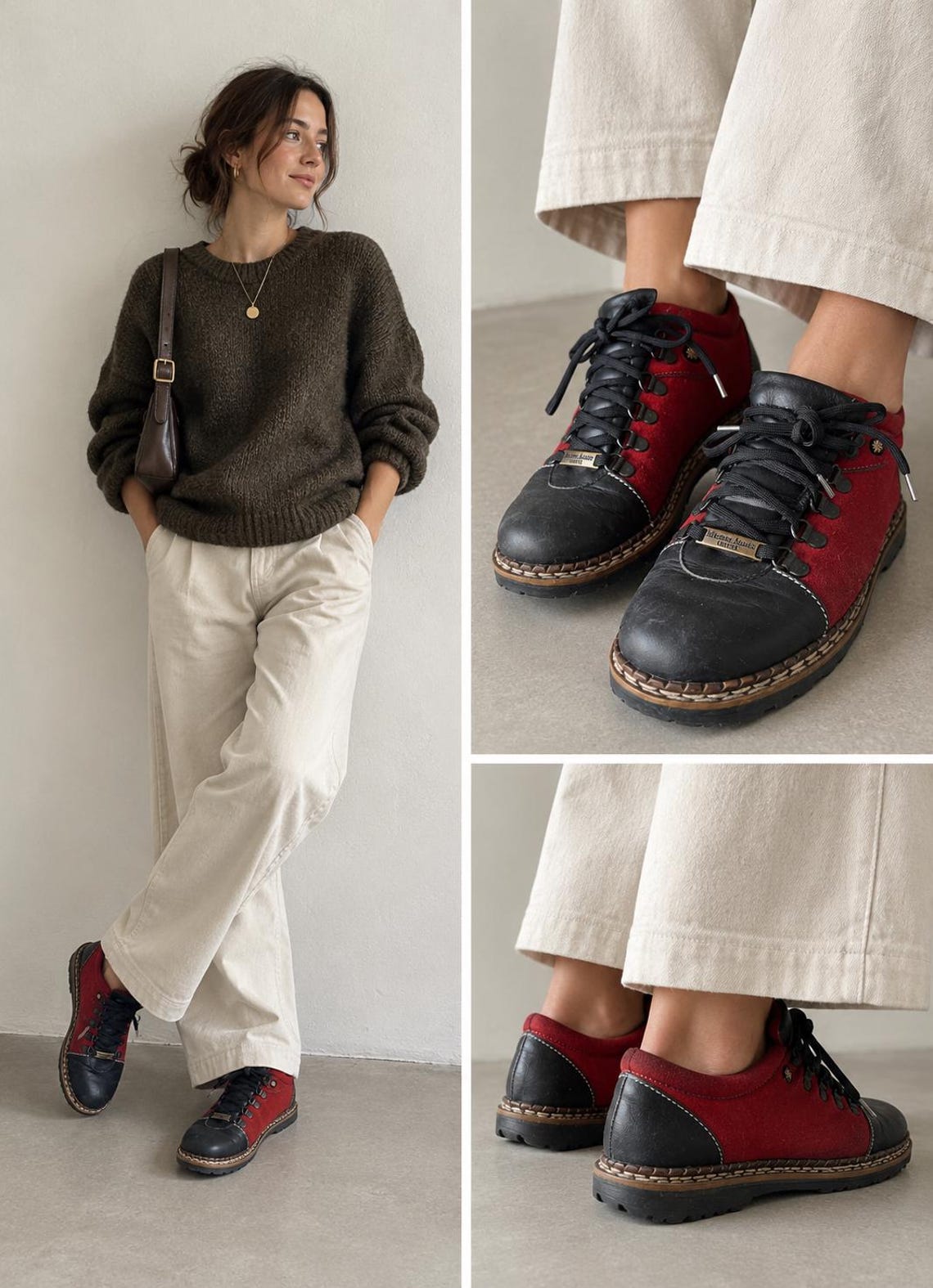 Michel Jordi Ethno boots | Black Leather Red Suede Edelweiss Embroidery (Size 38), photo 2 sur 5