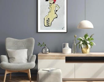 Femme en robe crème, reproduction d'art giclée format A4