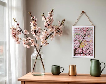 Reproduction d'art giclée de fleurs roses, format A4. Décoration murale.