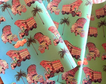 Eid and celebration South Asian truck art & mangos wrapping paper. 120gsm, 500mm x700mm  4 sheet bundle