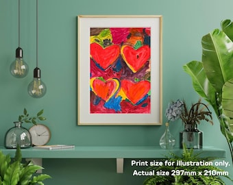 Coeurs d'amour. Impression d'art murale coeurs rouges audacieux