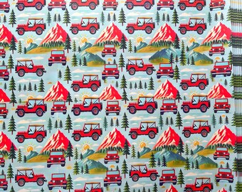 Papier cadeau rouge 4x4 pour aventures en montagne. Certifié FSC, 500 mm x 700 mm. Lot de 4 feuilles.