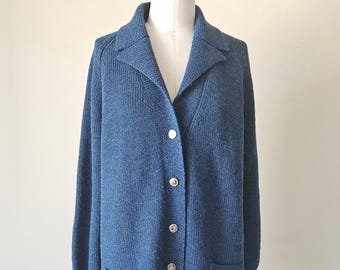 Vintage Coniston Woolen Mills Blue Green Cardigan Sweater Pockets England, Large