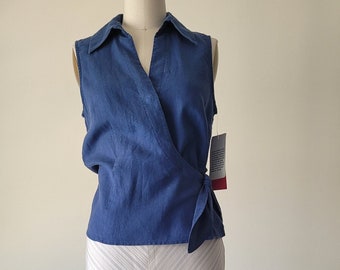 Unworn Y2K Linen Wrap Top Sleeveless Blouse Linen Shirt S - M