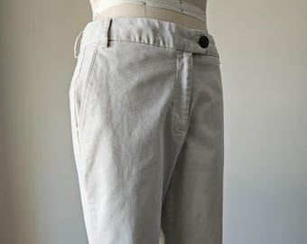 1990s Talbots Cotton Trousers - Khaki Beige Twill Pants - Size 6 Petite - Made in Thailand