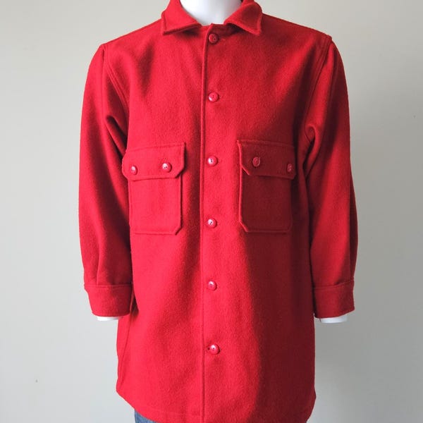 1980s Boy Scouts Wool Jacket Red Shacket, BSA Official, Made in USA, Size 48T Tall