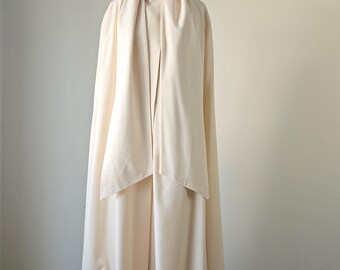 1970s Merino Wool Cape • Vintage 60s 70s Ivory Long White Swing Coat • Size S - M - L One Size Cream Poncho Coat • Made in USA