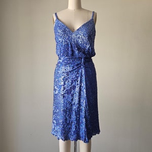 Y2K Silk ALBERTO MAKALI Sequin Dress • Vintage Periwinkle Blue Chiffon Cocktail Dress • Size S Small