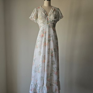 Abito Prairie anni &#39;70 • Abito lungo semitrasparente con lacci sulla schiena in stile Gunne Sax • Taglia XS - S Small