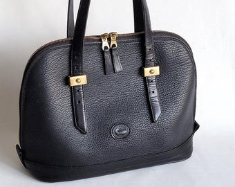 Vintage 1990s DOONEY & BOURKE Black Pebbled Leather Shoulder Satchel, Made in USA