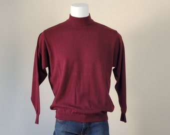 Merino Wool Mock Neck Burgundy Sweater • Mens Large Womens XL • Made in Italy
