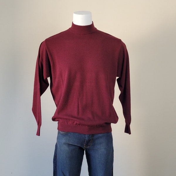 Merino Wool Mock Neck Burgundy Sweater • Mens Large Womens XL • Made in Italy