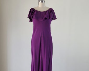 Jaren 70 RENATA PARIS zijden lange violette jurk • Maat 38: Small - Small/Medium • Gemaakt in Frankrijk