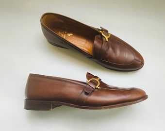 8M RALPH LAUREN Mocassins en cuir de veau marron • Fabriqués en Italie • Chaussures sans lacets en cuir