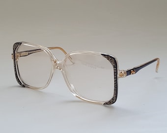 NOS NEOSTYLE Haute Couture Clear & Black with Gold Glasses • Vintage 80s Large Square Eyeglass Frames • Made in Germany