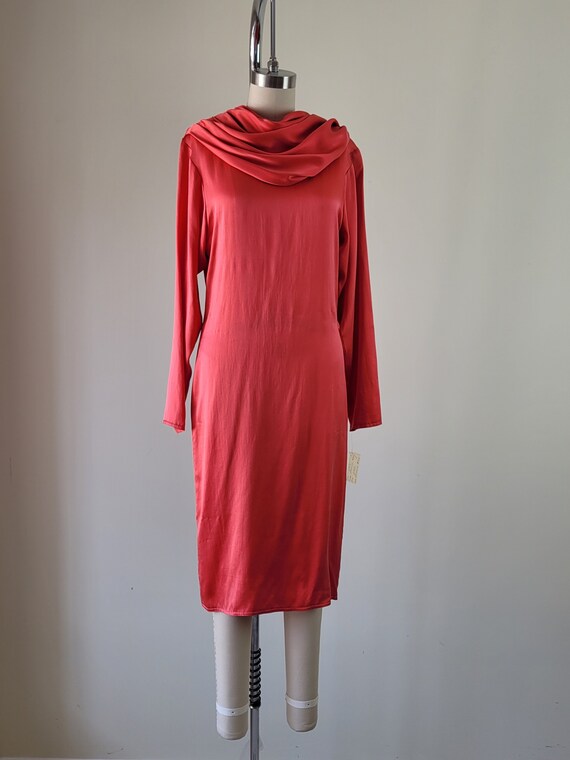 Charmeuse Silk Coral Dress with Shawl Sash • Vint… - image 5