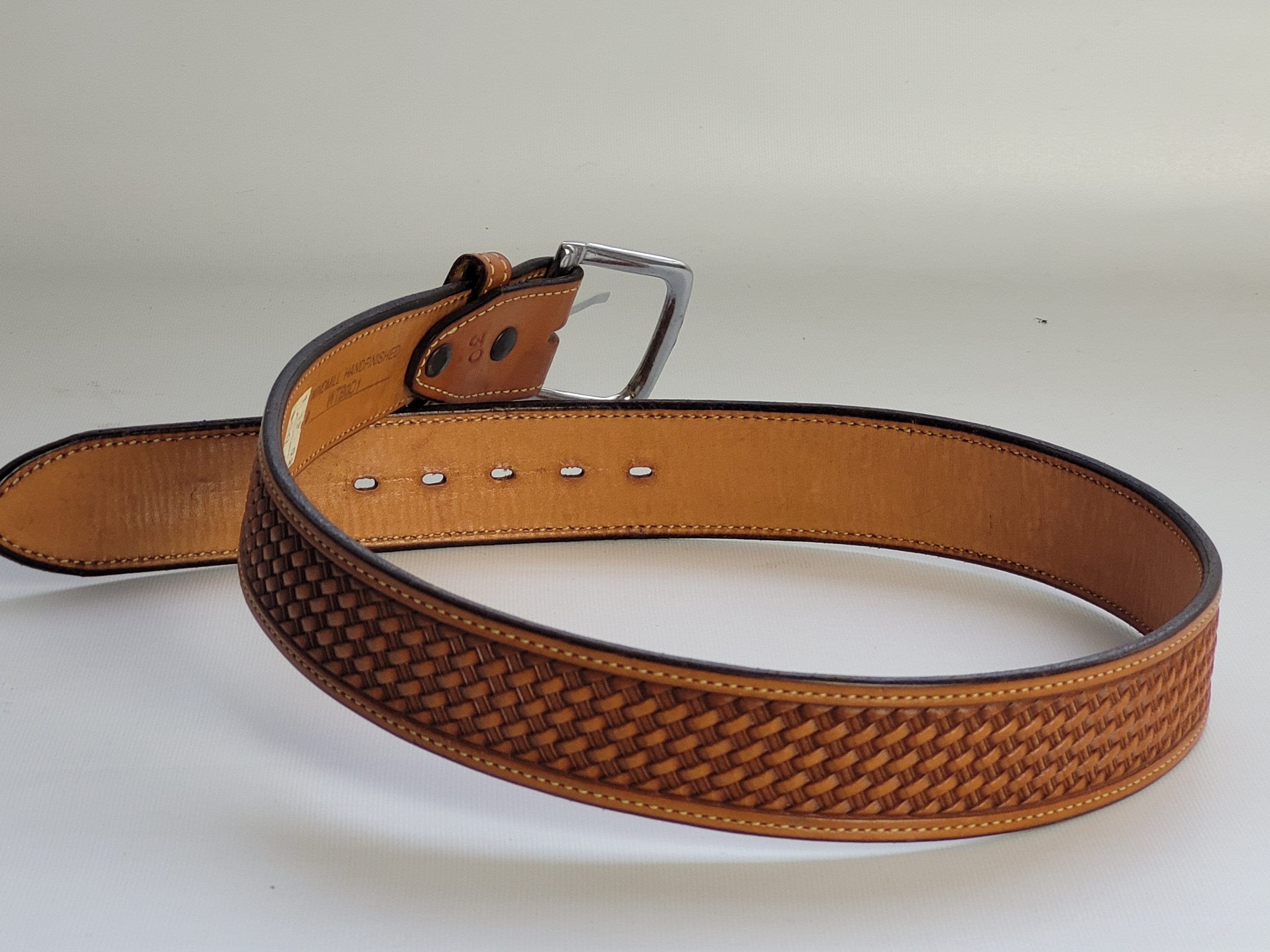 Vintage Windmill Hand Tooled Leather Belt Vintage WINDMILL NOS Brown Leather Belt Small 29–32  main image 3