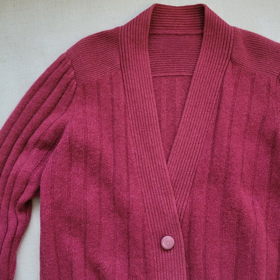 1990s Wool Angora Ribbed Pink Cardigan Sweater Si… - image 7