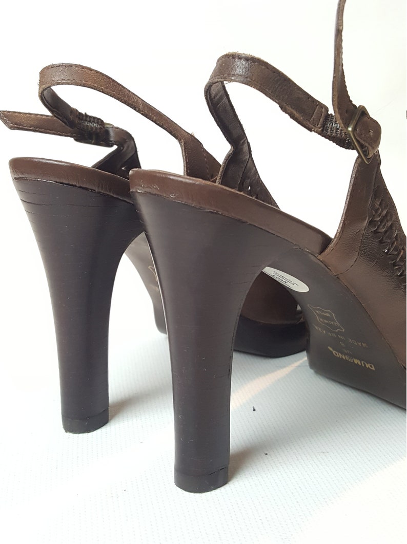 90s Woven Leather Platform Slingback Sandals Vintage 1990s Peep toe Size 8 90s does 40s Black Brown Cutout Pumps Heels Shoes image 8