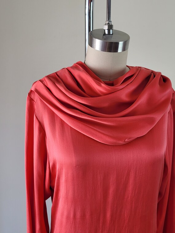 Charmeuse Silk Coral Dress with Shawl Sash • Vint… - image 2