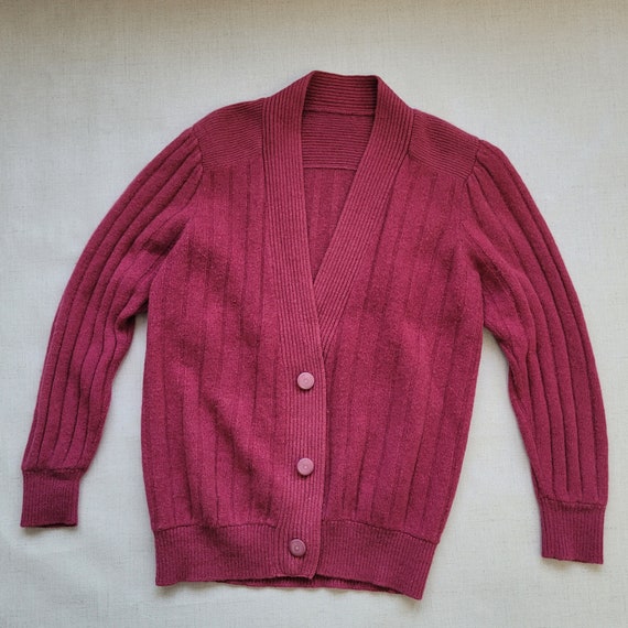 1990s Wool Angora Ribbed Pink Cardigan Sweater Si… - image 6