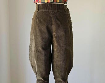 Mutandine vintage in velluto a coste color kaki verde con lacci, modello Land Girl, taglia UK